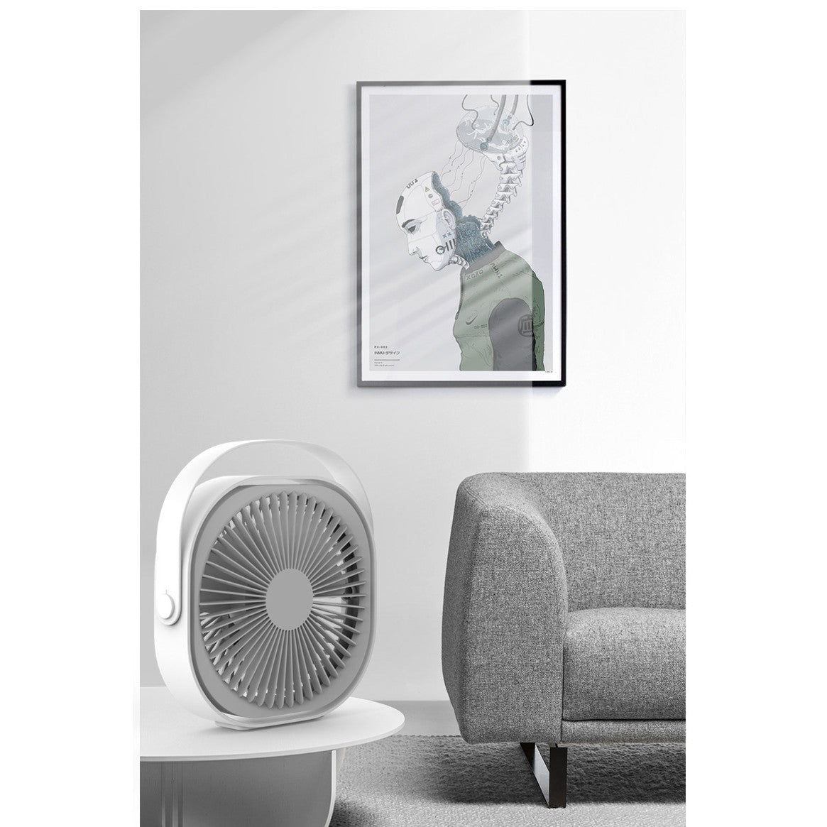 Mini Ventilator de Birou Maison Elise – USB, 3 Viteze, Rotire 360°, Design Pisicuță, Gri