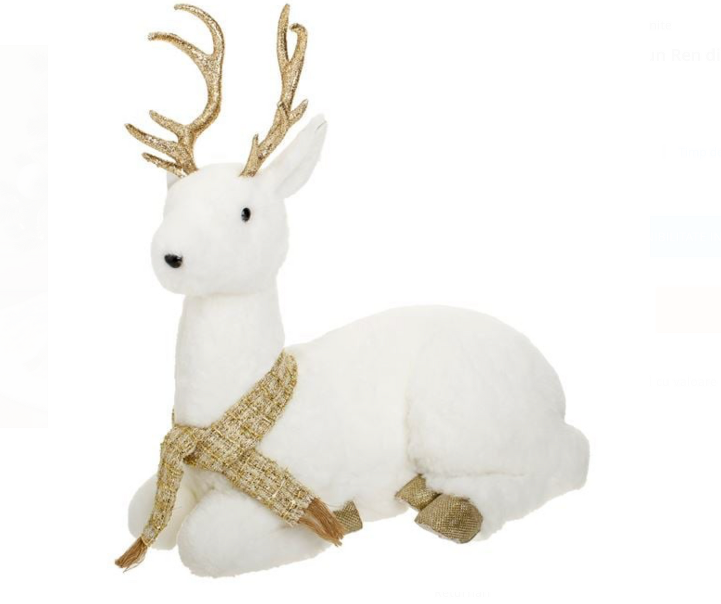 Figurina Decorativa de Crăciun Ren din Spuma Alba cu Glitter Sampaniu 45cm