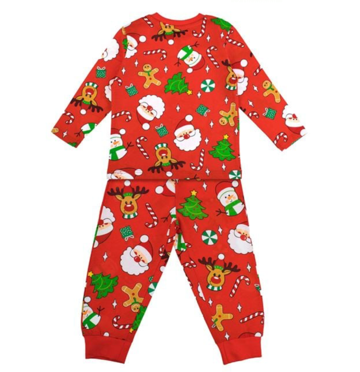 Set Pijama din Bumbac de Craciun Rosii cu Figurine pentru Copii