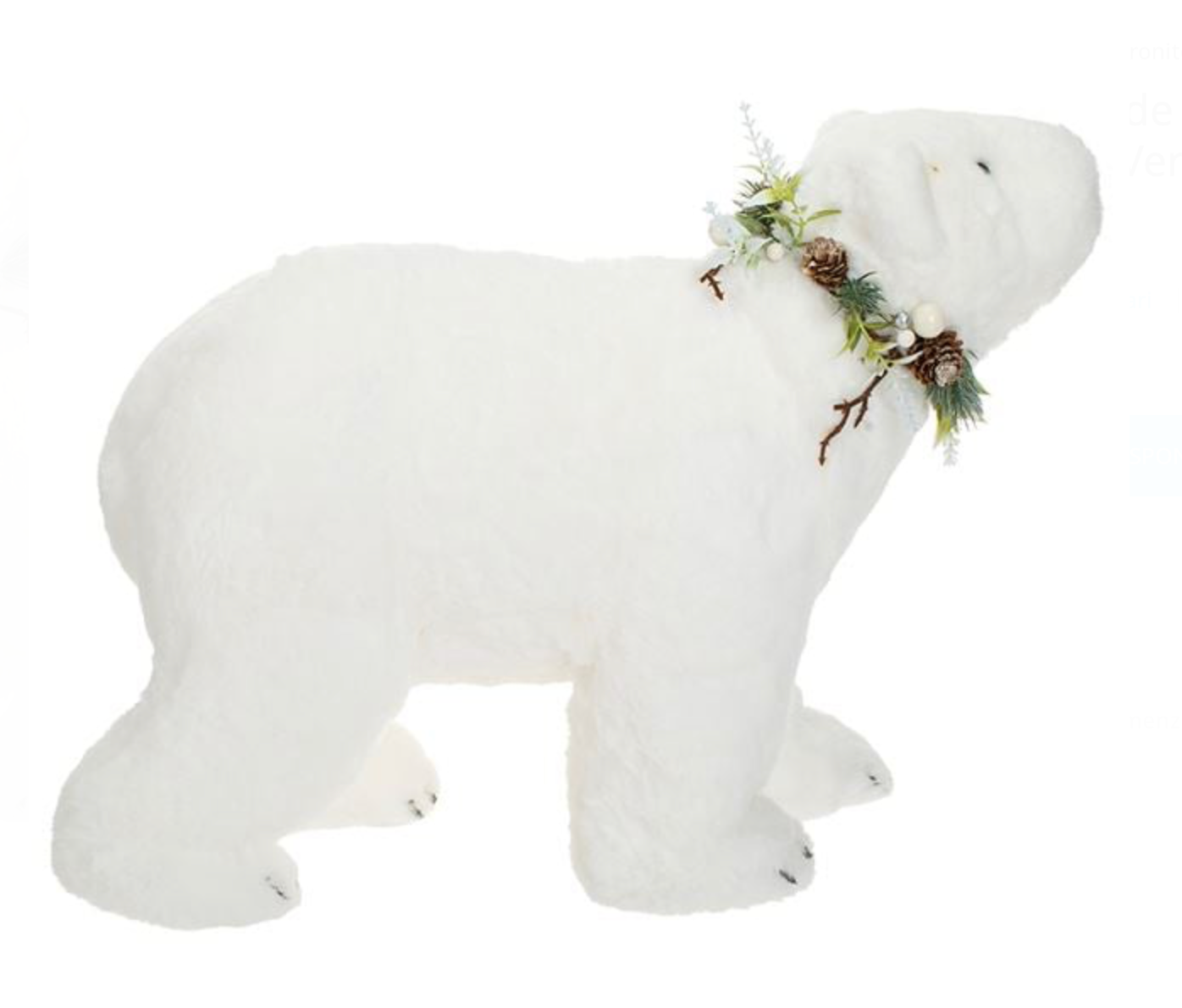 Figurina Decorativa de Craciun Urs Polar din Spuma cu Coronita Verde 47cm