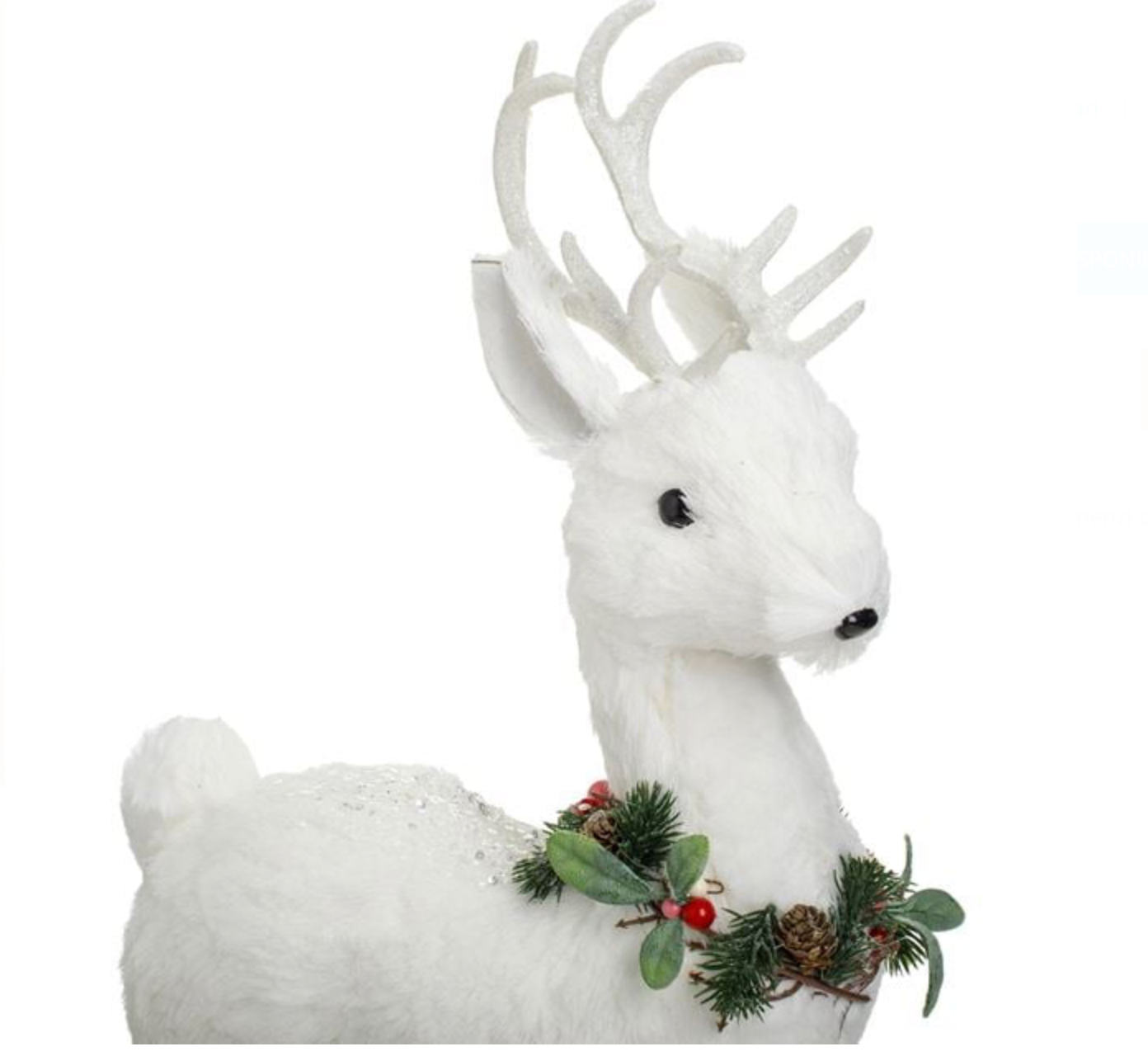 Figurina Decorativa de Craciun Ren din Spuma Alba cu Glitter & Coronita 70cm