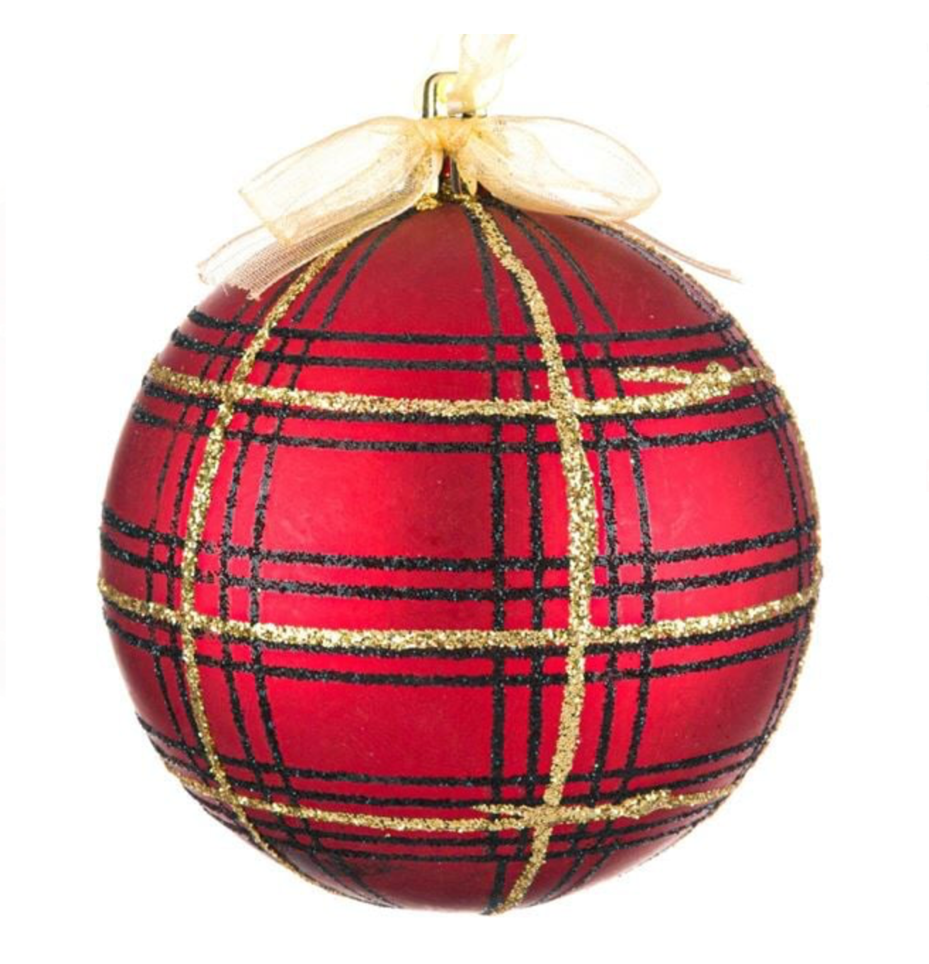 Ornament Brad de Craciun Glob Carouri Mat Rosu Ø8cm