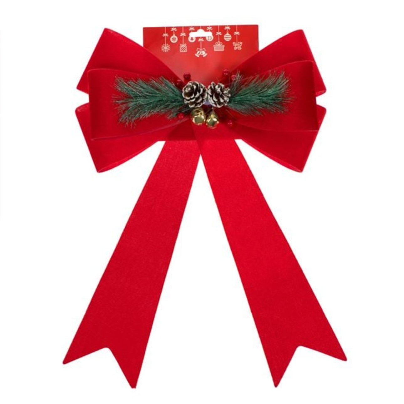 Fundita Decorativa Rosie Catifelata cu Clopotei & Pomusoare de Craciun 61cm