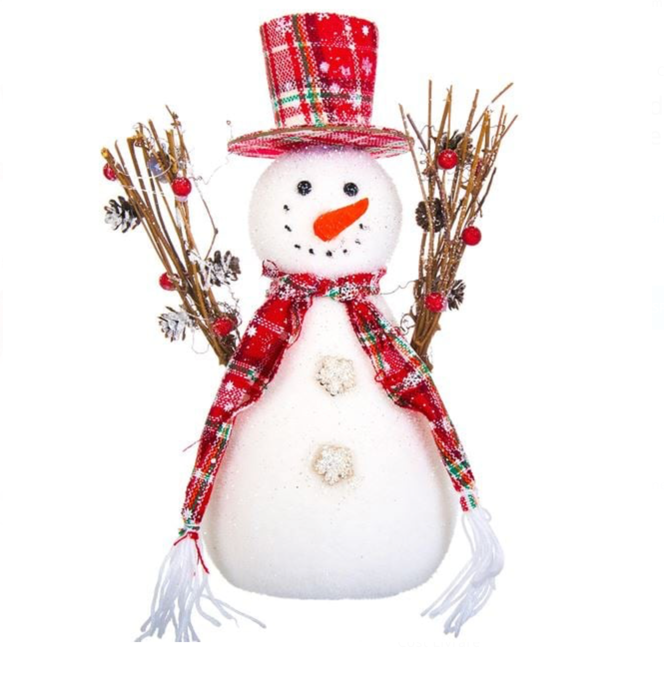 Figurina Decorativa de Craciun Om de Zapada din Spuma cu Palarie in Carouri & Fular 30cm