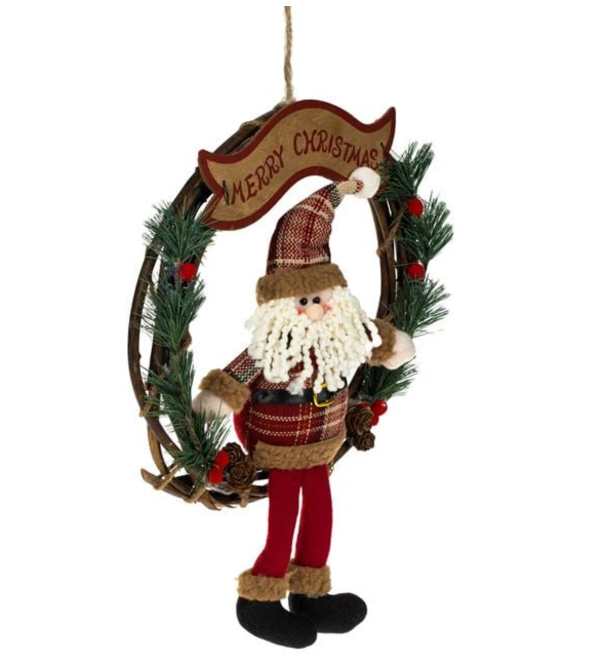 Decoratiune de Craciun Coronita din Lemn Mos Craciun "Merry Christmas" 15cm