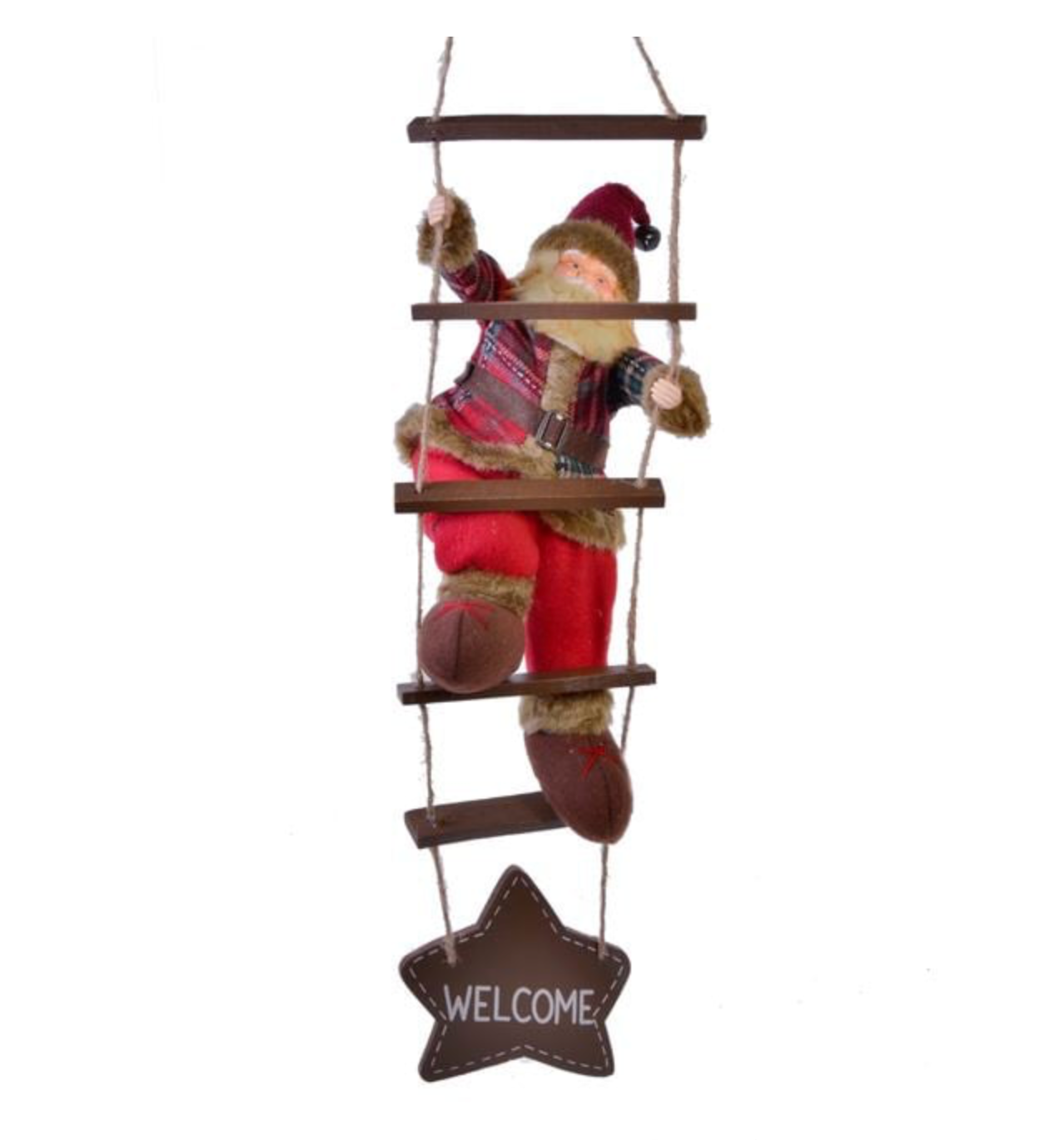 Decoratiune de Craciun Figurina Mos Craciun cu Scara din Lemn 60cm