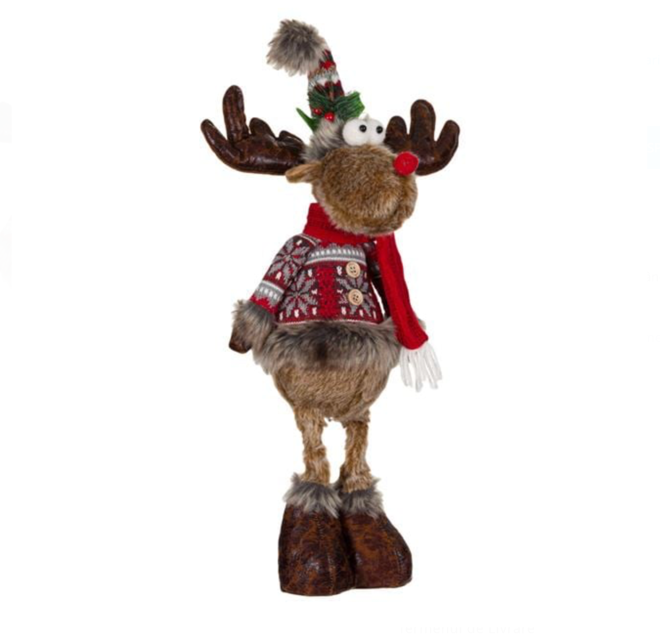 Figurina Decorativa de Craciun Ren cu Jacheta de Blana 56cm