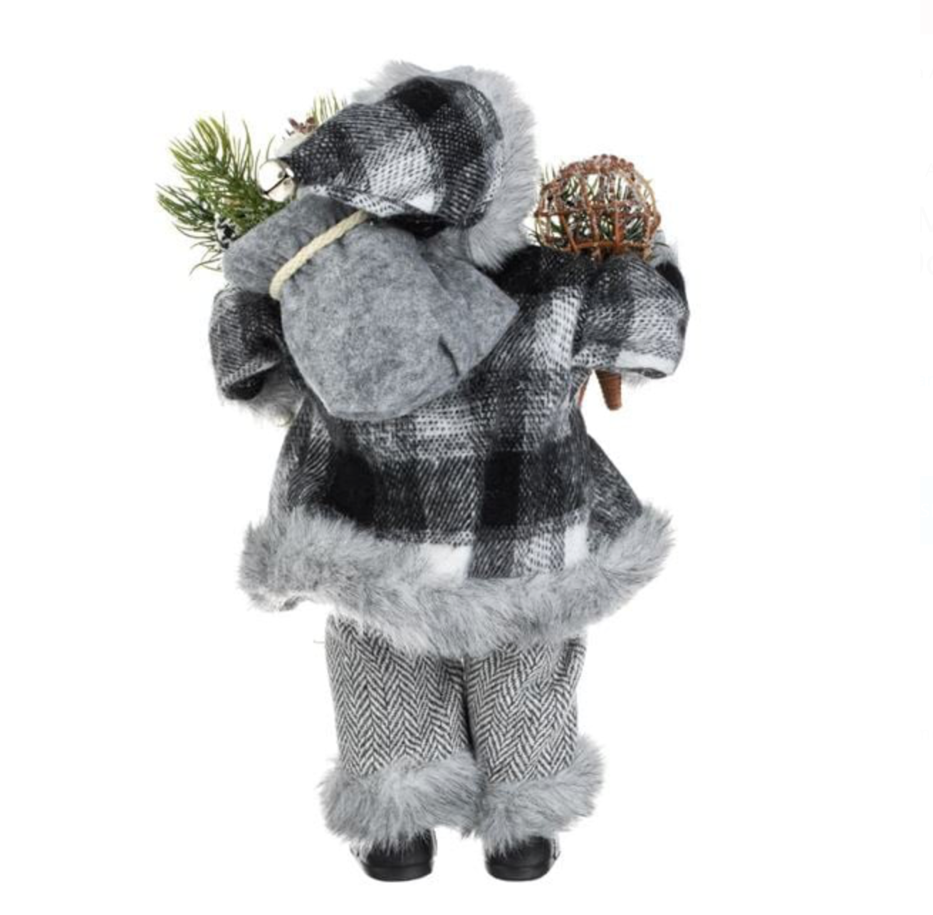 Figurina Decorativa Mos Craciun cu Blana Alba Gri & Schiuri 30cm