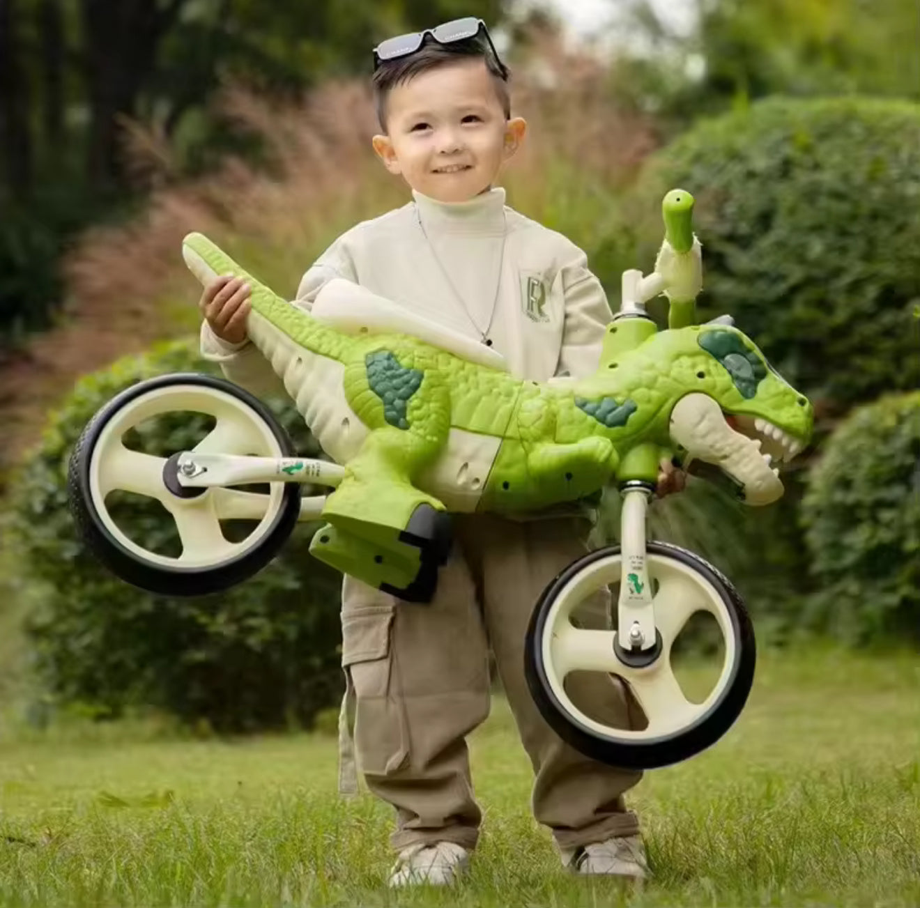 Bicicleta de echilibru pentru copii, model dinozaur, muzica, varsta 2-6 ani, verde