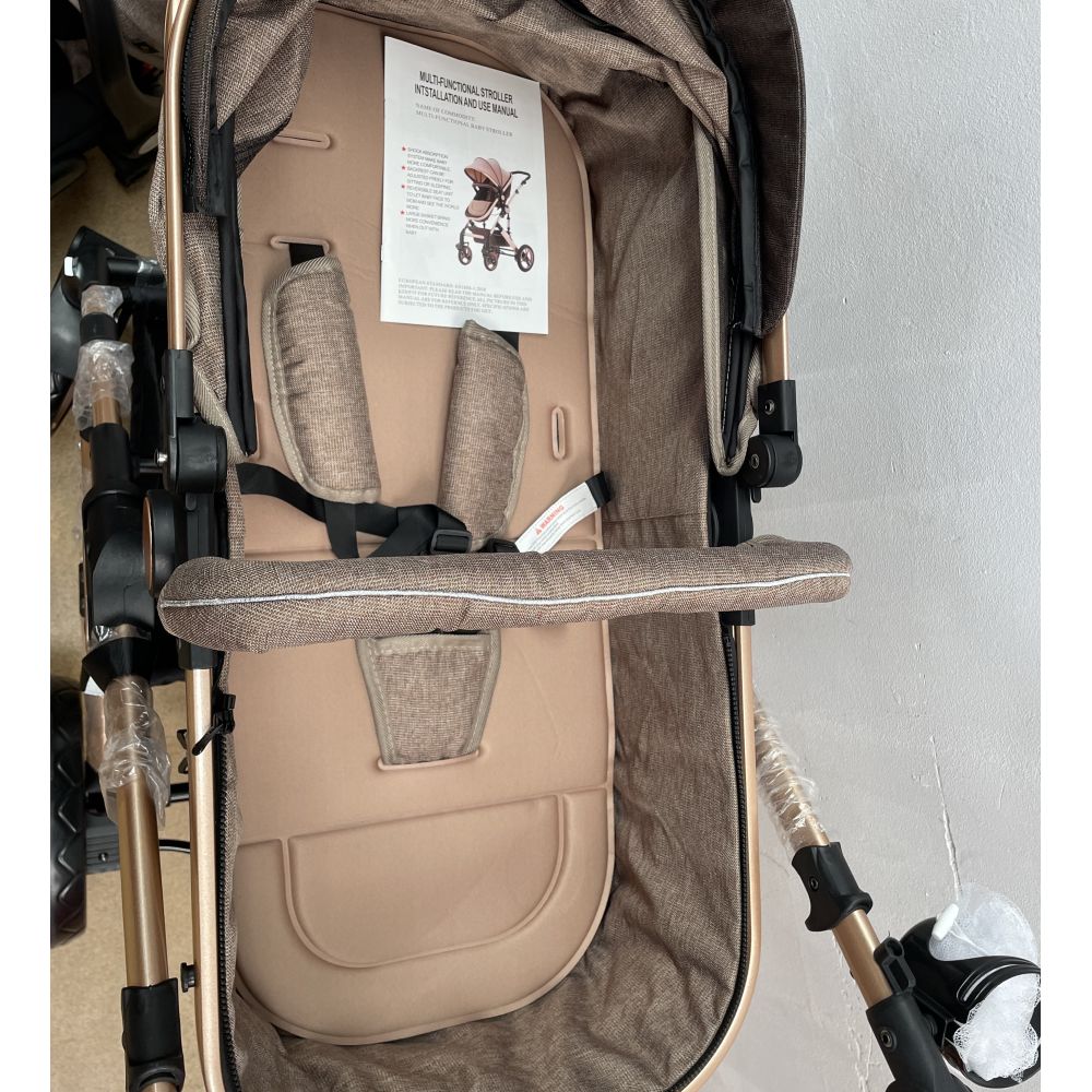 Carucioru 3in1 cu landou transformabil in parte spor, 0-36 luni, Crem, Geanta si Scoica Incluse