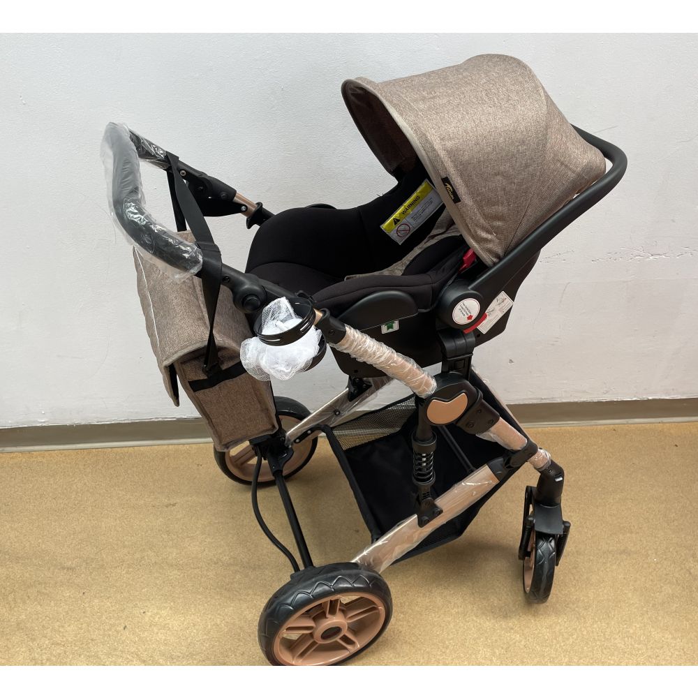 Carucioru 3in1 cu landou transformabil in parte spor, 0-36 luni, Crem, Geanta si Scoica Incluse