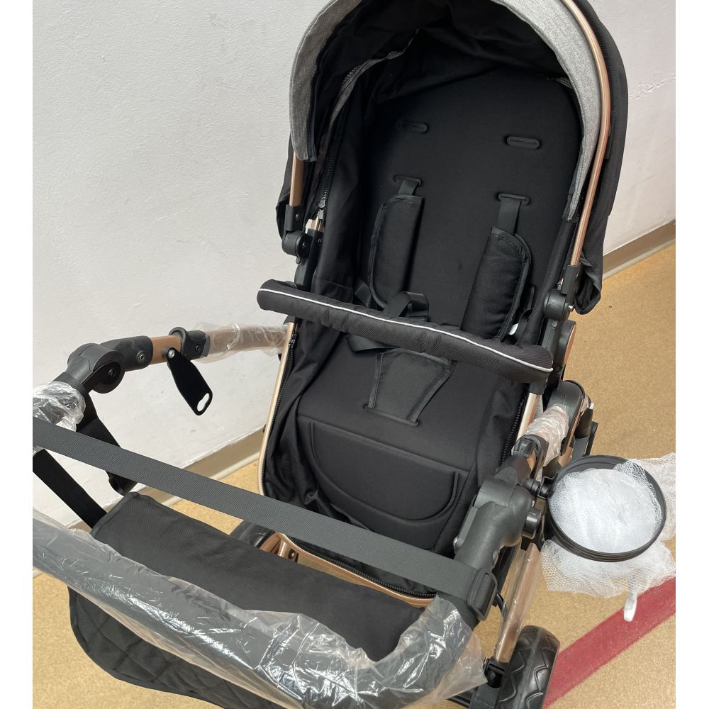 Carucioru 3in1 cu landou transformabil in parte spor, 0-36 luni, Negru, Geanta si Scoica incluse