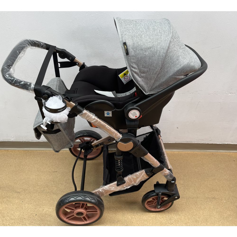 Carucioru 3in1 cu landou transformabil in parte spor, 0-36 luni, Gri, Geanta si Scoica Incluse