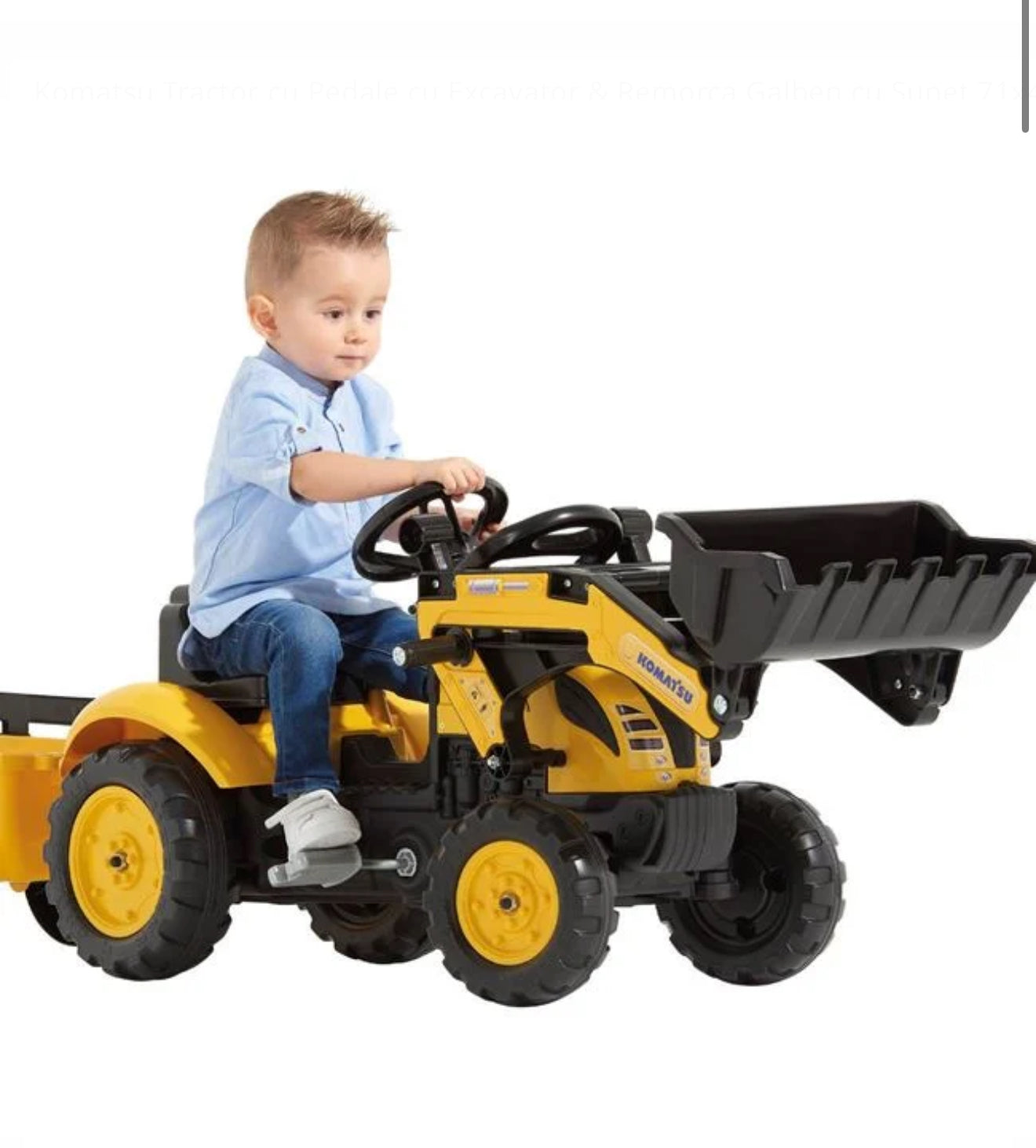 Komatsu Tractor cu Pedale cu Excavator & Remorca Galben cu Sunet 71x42x53cm