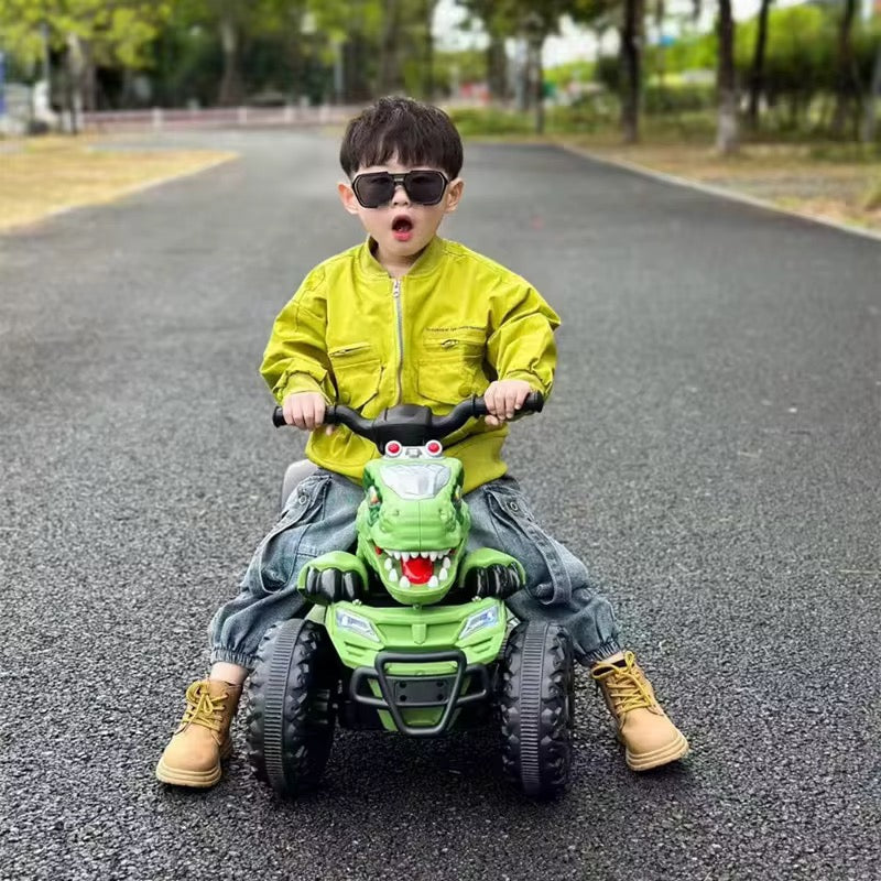 Masina pentru copii, stil ATV, model dinozaur, muzica, bluetooth, varsta 1-6 ani, verde
