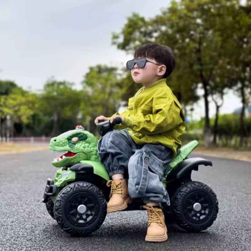 Masina pentru copii, stil ATV, model dinozaur, muzica, bluetooth, varsta 1-6 ani, verde