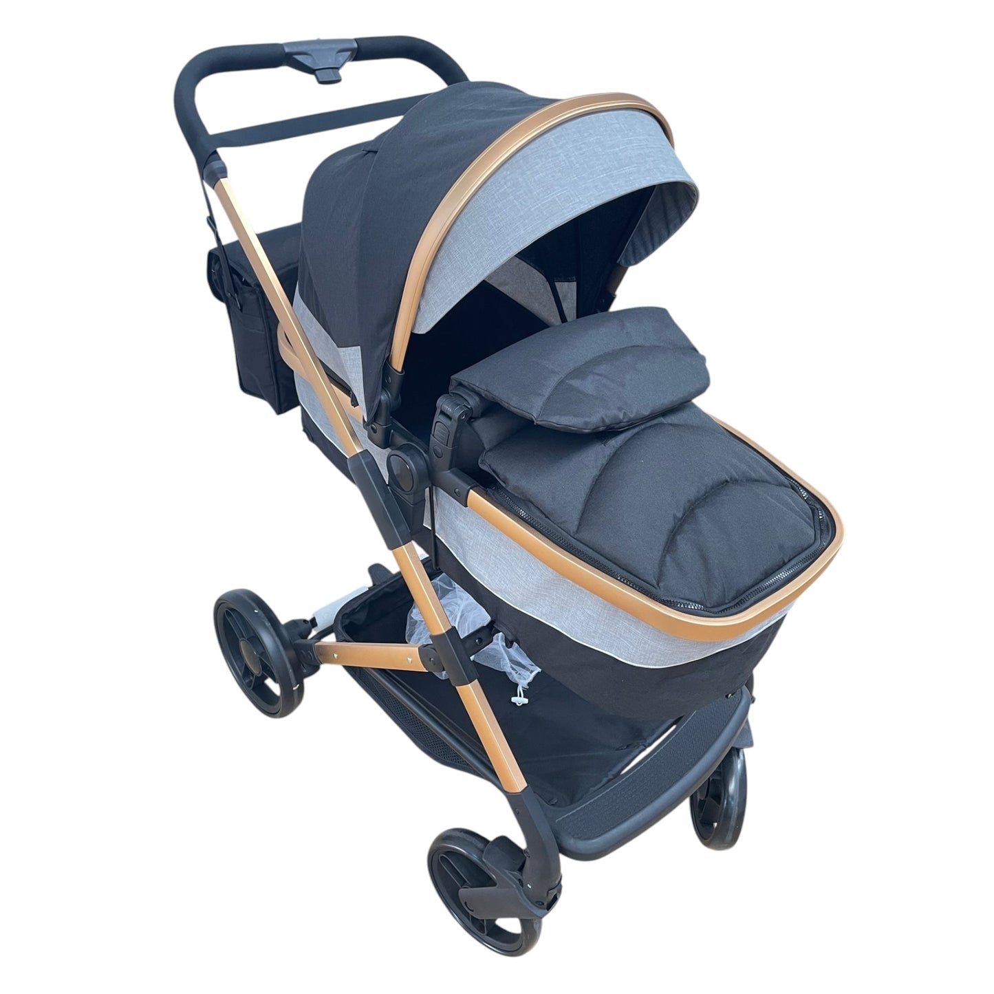Carucior 2 in 1 cu landoul transfomabil, 0-36 luni, Negru, Geanta Inclusă!
