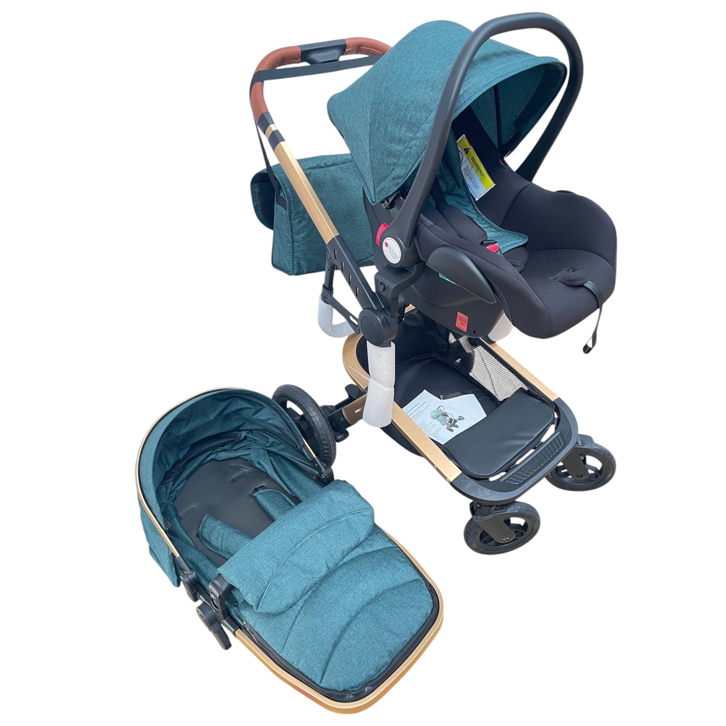 Carucior 3in1 cu landou transformabil in parte sport, 0-36 luni, Verde Geanta si Scoica Incluse