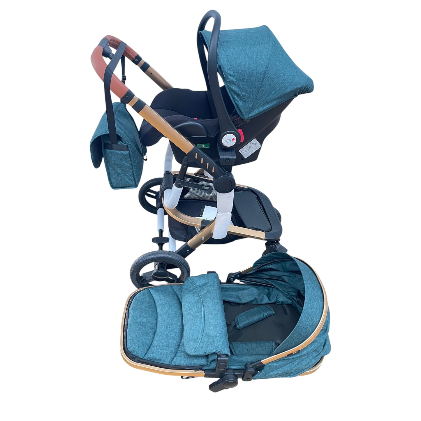 Carucior 3in1 cu landou transformabil in parte sport, 0-36 luni, Verde Geanta si Scoica Incluse