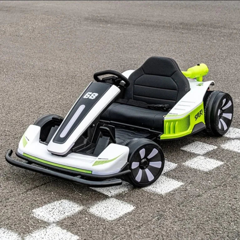 Mașină electrică pentru copii, tip Kart, 2*12 V, cu telecomandă, lumini LED, pentru copii, alb