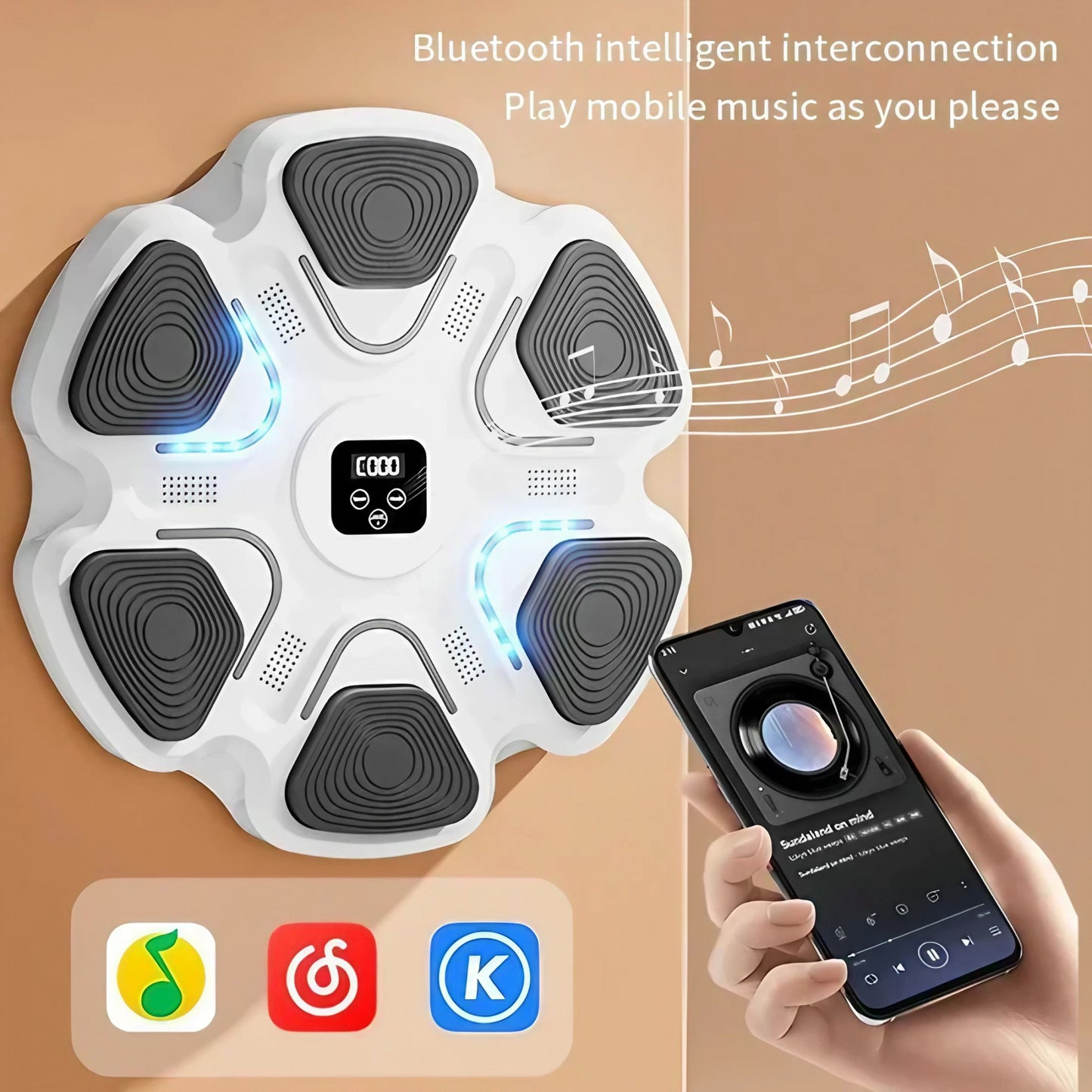 Jucarie de Boxat cu Muzica si Lumini si Manusi incluse 38 X 27 X 32 CM, Conexiune Bluetooth-ALB