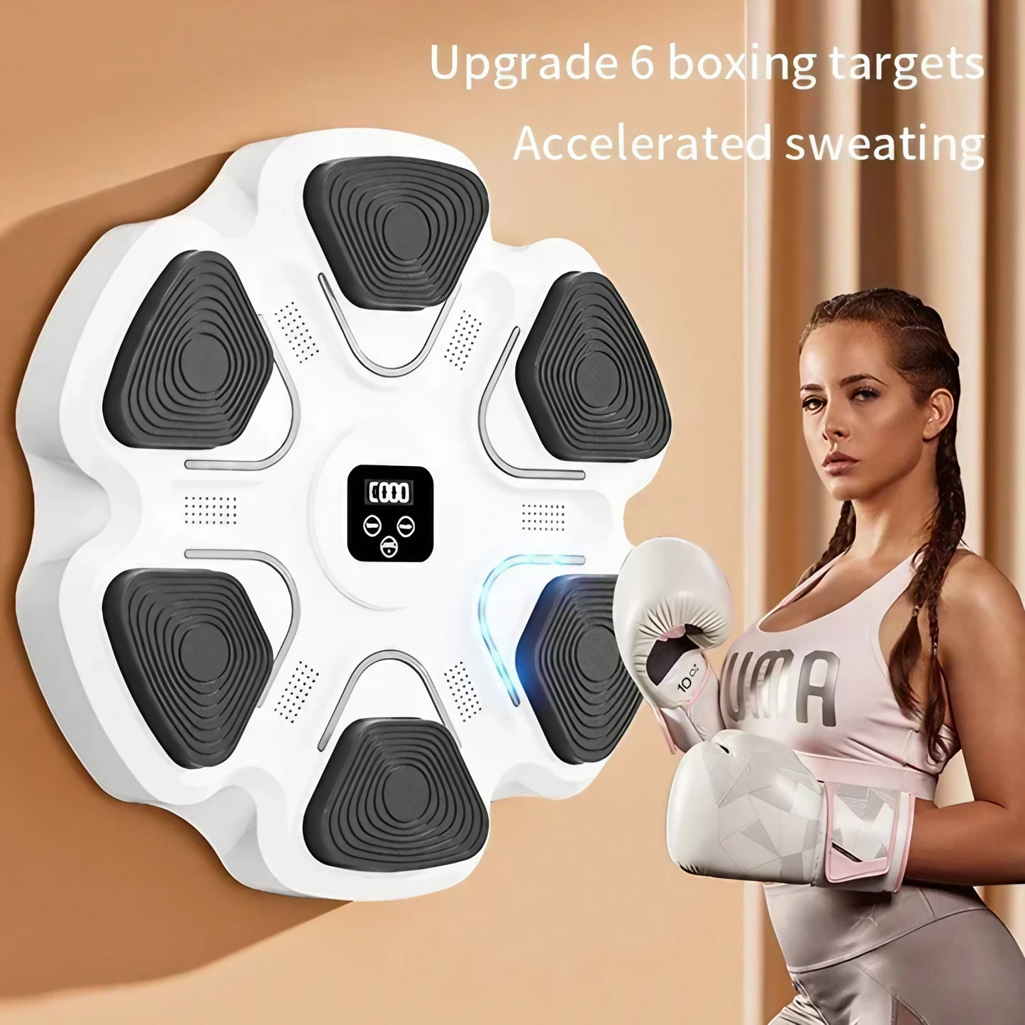 Jucarie de Boxat cu Muzica si Lumini si Manusi incluse 38 X 27 X 32 CM, Conexiune Bluetooth-ALB