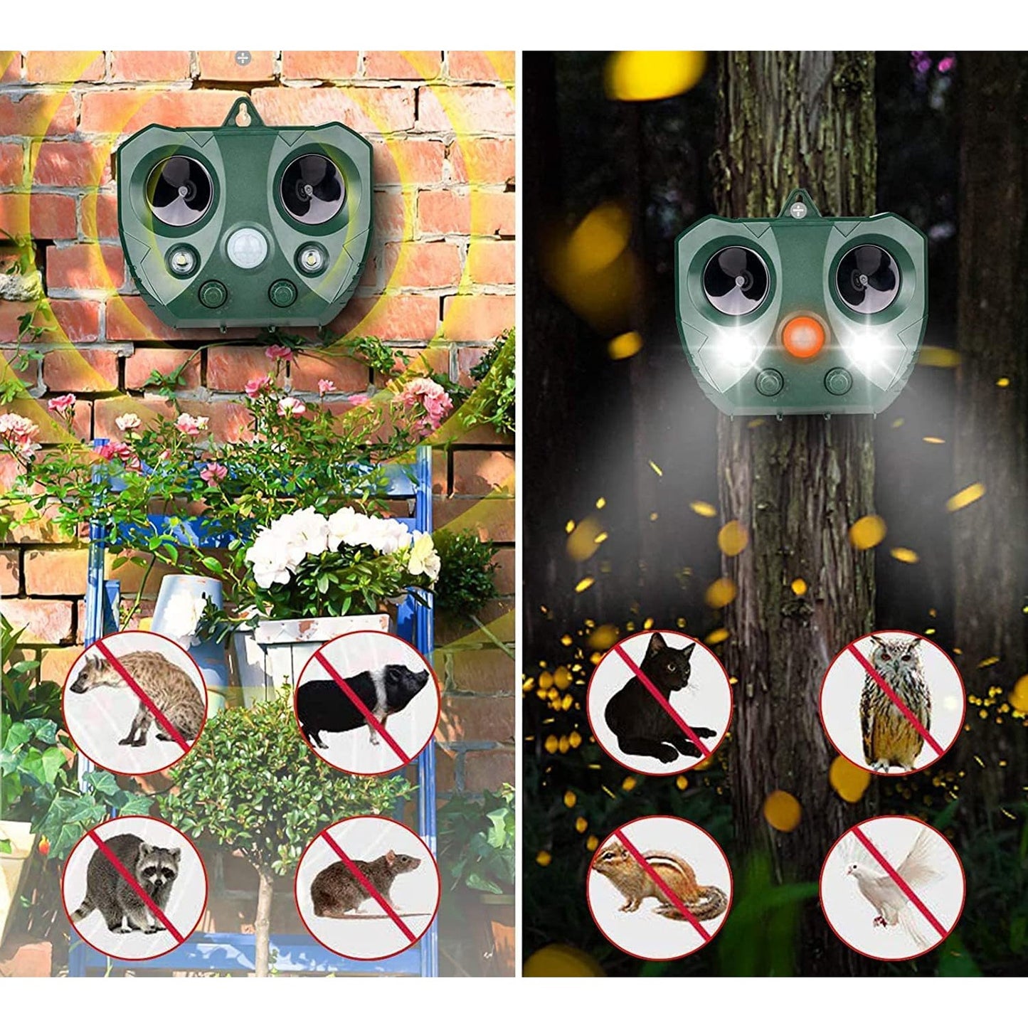 Aparat solar LED cu ultrasunete , repelent pentru animale mari si mici, lumina roșie si alba, anti rozătoare , anti insecte 20 Khz