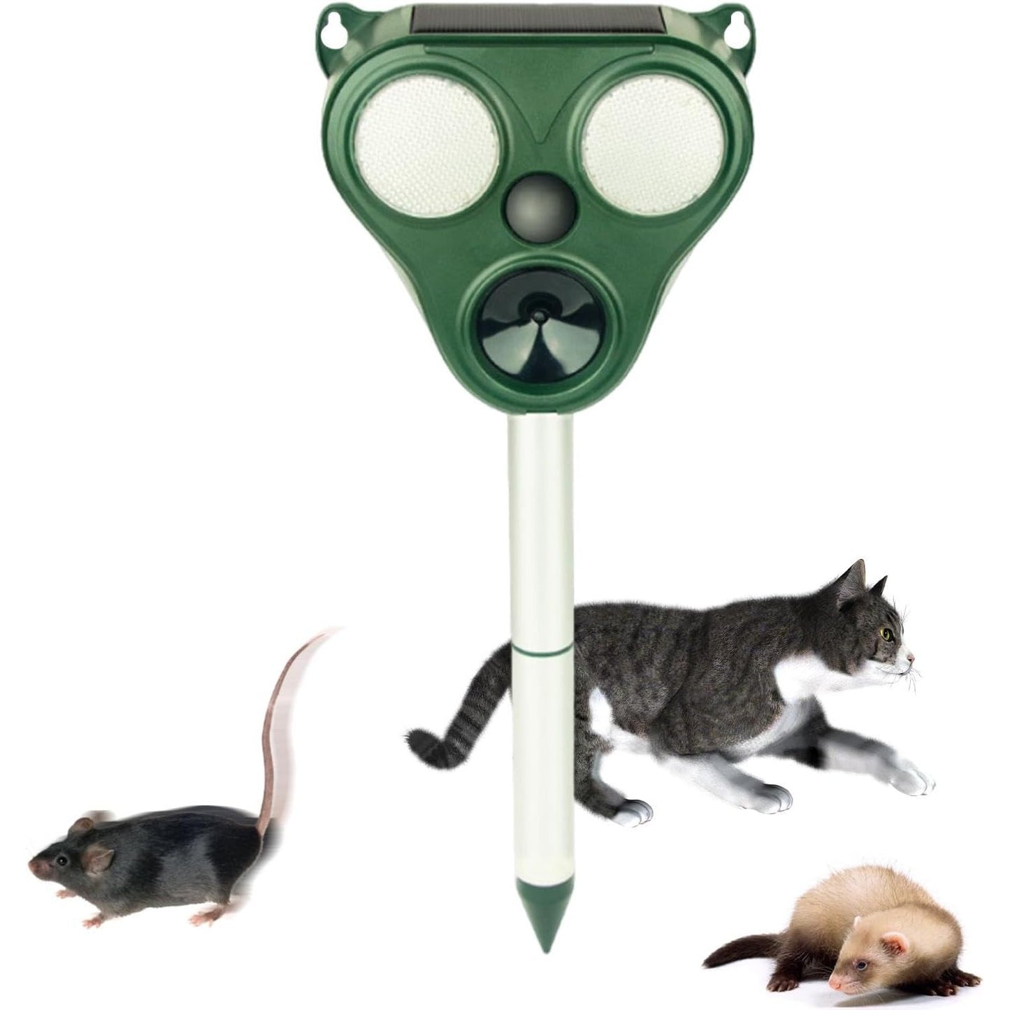 Aparat solar LED cu ultrasunete , repelent pentru animale mări si mici, lumina roșie si alba , anti rozătoare, anti insecte , frecventa 13.5Khz-65 Khz, Senzor PIR