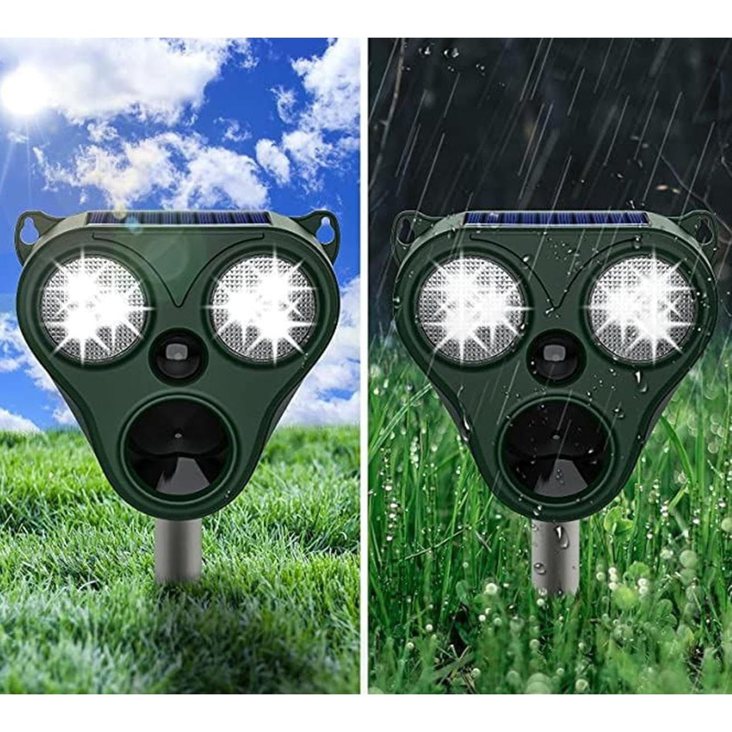 Aparat solar LED cu ultrasunete , repelent pentru animale mări si mici, lumina roșie si alba , anti rozătoare, anti insecte , frecventa 13.5Khz-65 Khz, Senzor PIR