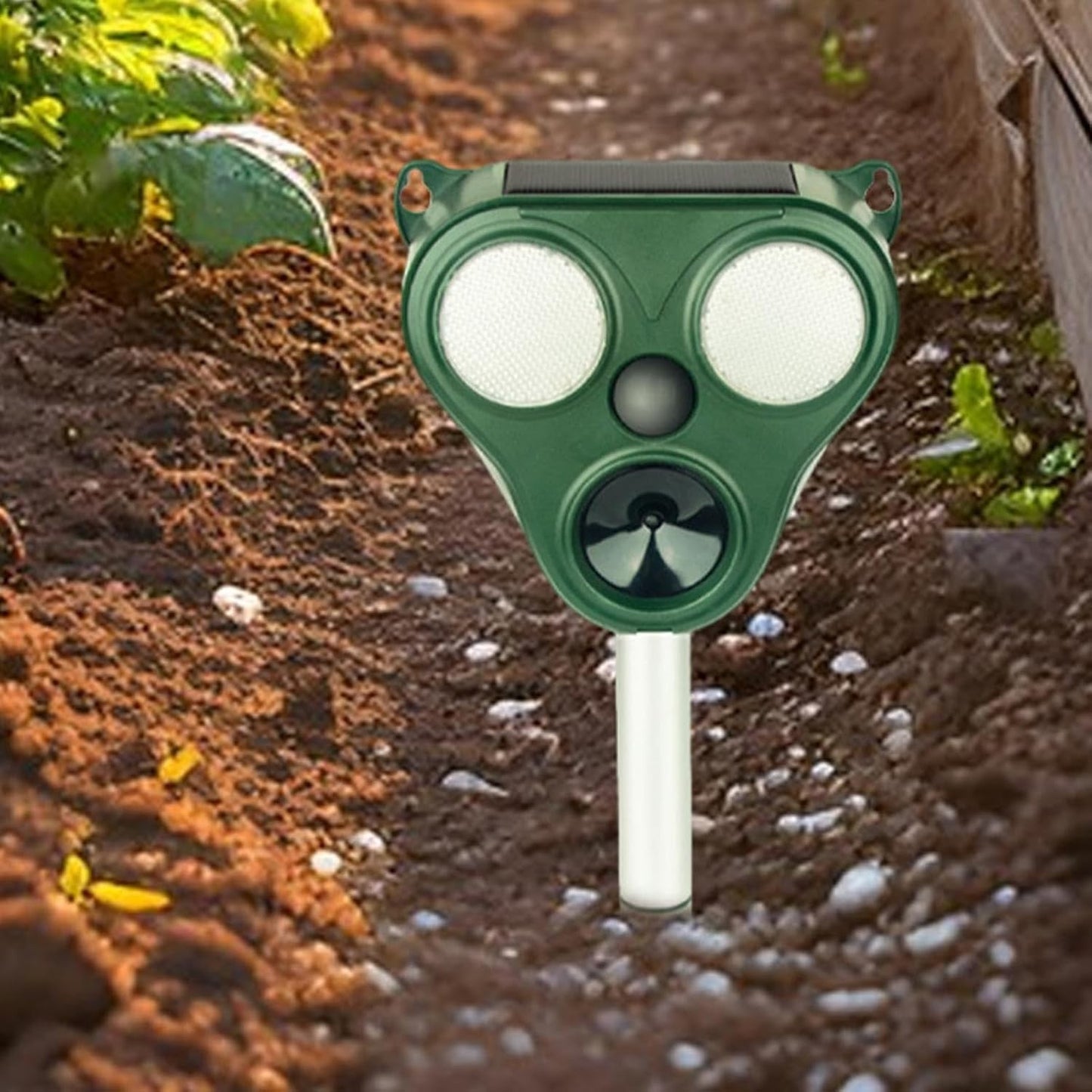 Aparat solar LED cu ultrasunete , repelent pentru animale mări si mici, lumina roșie si alba , anti rozătoare, anti insecte , frecventa 13.5Khz-65 Khz, Senzor PIR
