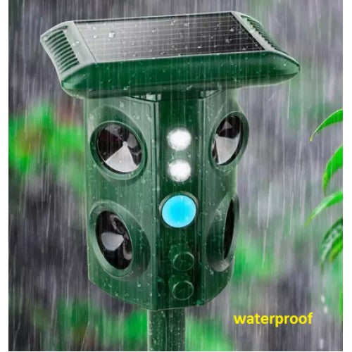 Aparat solar LED cu ultrasunete , repelent pentru animale mări si mici, lumina roșie si alba , anti rozătoare, anti insecte , frecventa 13.5 Khz-45 Khz