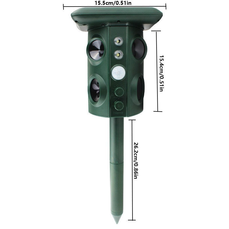 Aparat solar LED cu ultrasunete , repelent pentru animale mări si mici, lumina roșie si alba , anti rozătoare, anti insecte , frecventa 13.5 Khz-45 Khz