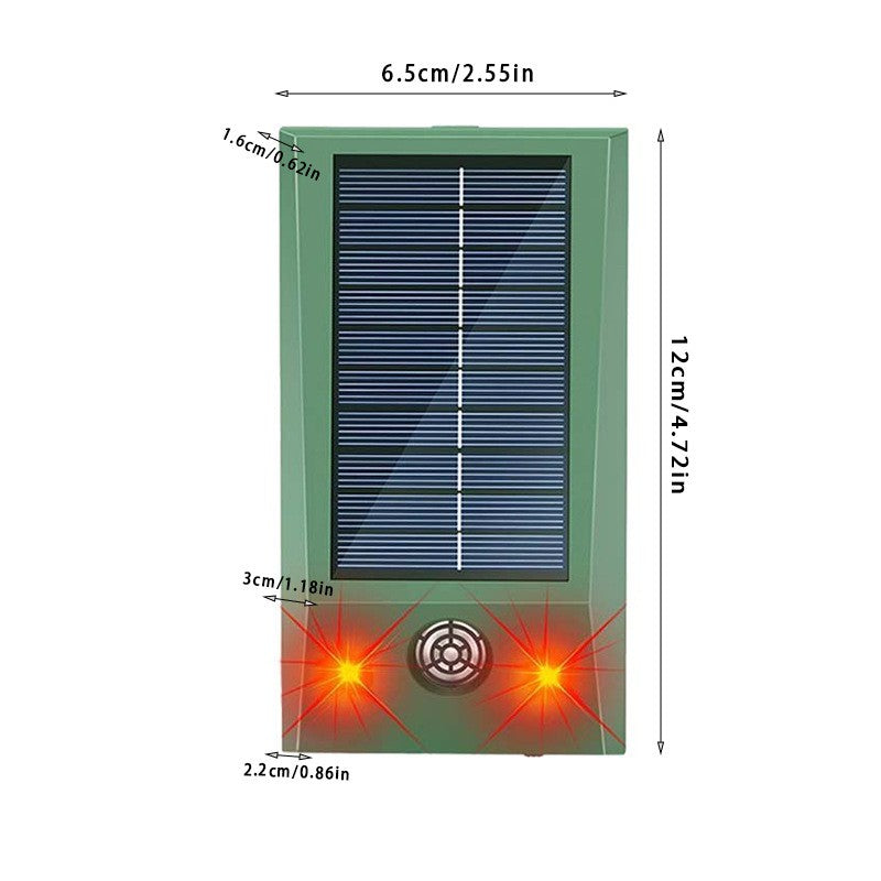 Aparat solar LED cu ultrasunete , repelent pentru animale mări si mici, lumina roșie si alba , anti rozătoare, anti insecte , frecventa 9-36.5 Khz