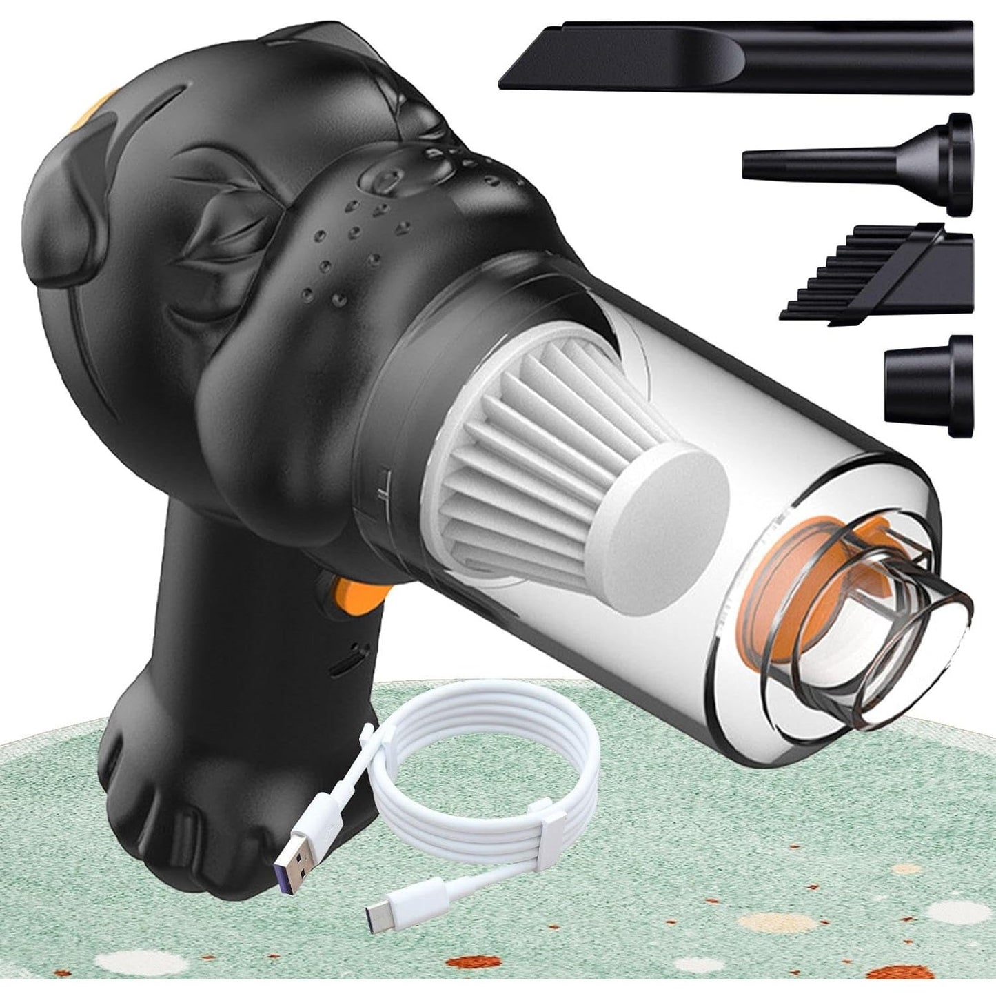 Aspirator Auto 4 în 1 Portabil fără Fir, 120W, Autonomie 1-3 h, 2 Viteze, Aspirare Umedă/Uscată, Funcție de Suflare/Umflare, Negru