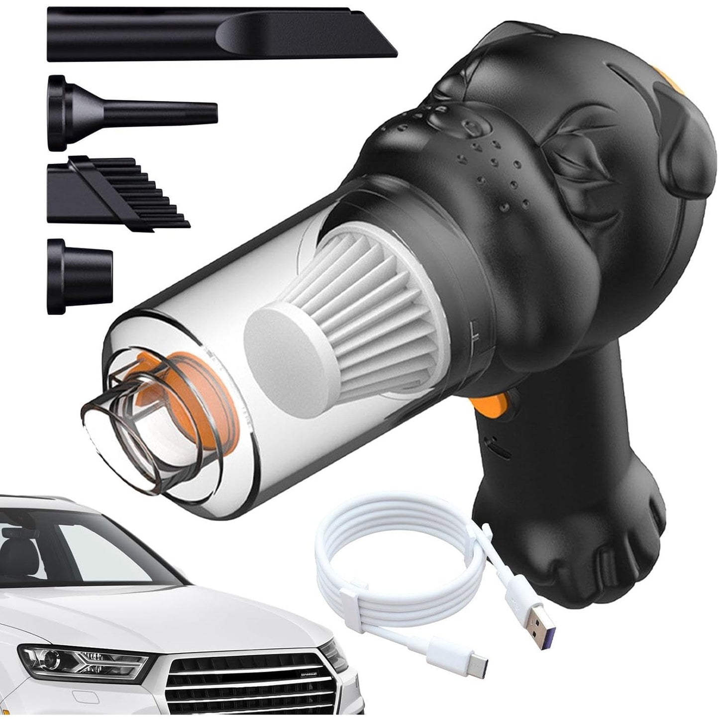 Aspirator Auto 4 în 1 Portabil fără Fir, 120W, Autonomie 1-3 h, 2 Viteze, Aspirare Umedă/Uscată, Funcție de Suflare/Umflare, Negru