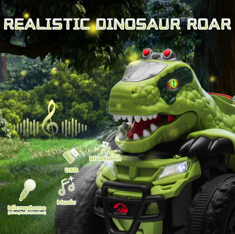 Masina pentru copii, stil ATV, model dinozaur, muzica, bluetooth, varsta 1-6 ani, verde