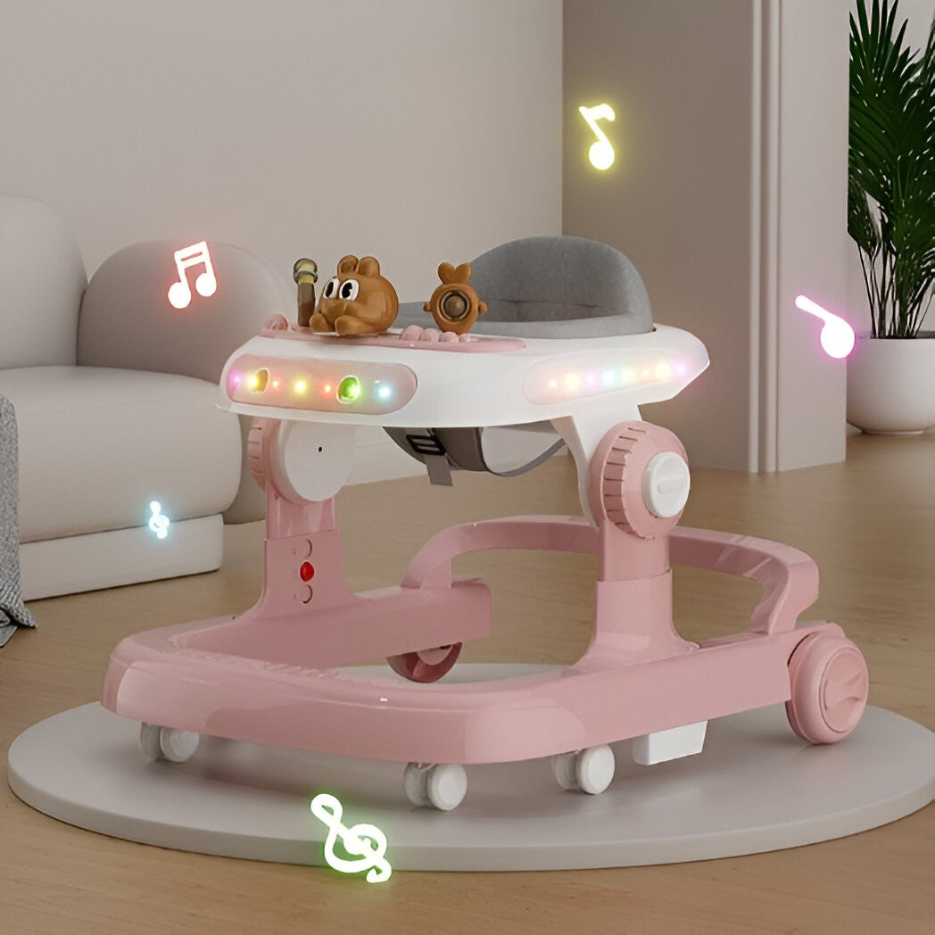 Premergator multifuncțional Baby Space Rabbit, Inaltime ajustabila, tavita, muzica si lumini, Roz
