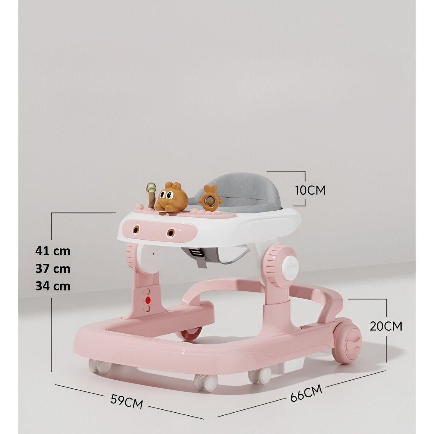 Premergator multifuncțional Baby Space Rabbit, Inaltime ajustabila, tavita, muzica si lumini, Roz