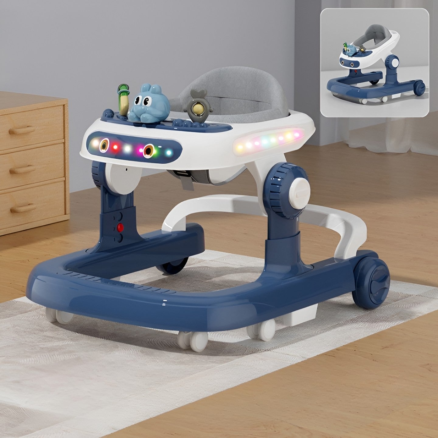 Premergator multifuncțional Baby Space Rabbit, Inaltime ajustabila, tavita, muzica si lumini