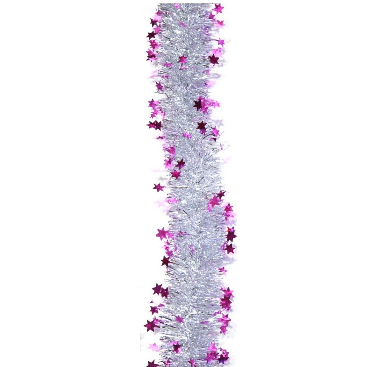 Beteală de Crăciun cu LED, 2 m, 5 cm grosime, PVC, model cu steluțe, artificială, mov/argintiu