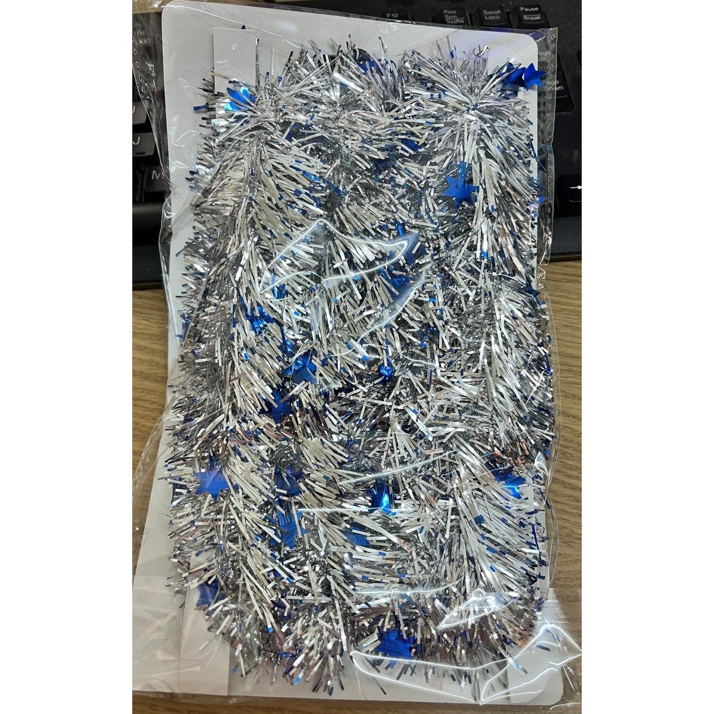 Beteală de Crăciun cu LED, 2 m, 5 cm grosime, PVC, model cu steluțe, artificială, mov/argintiu