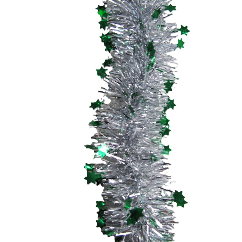 Beteală de Crăciun cu LED, 2 m, 5 cm grosime, PVC, model cu steluțe, artificială, mov/argintiu