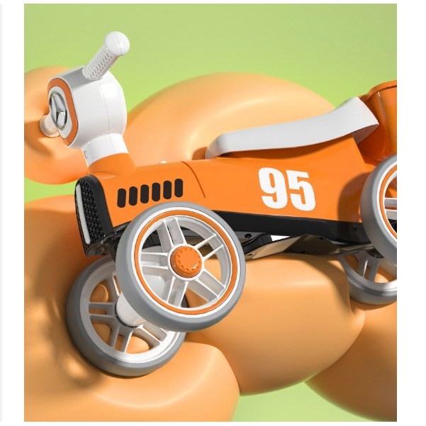 Bicicleta fara pedale pentru copii, cu lumini si muzica, 4 roti, varsta 1-3 ani, material PP, 63 x24 x41 cm, portocaliu