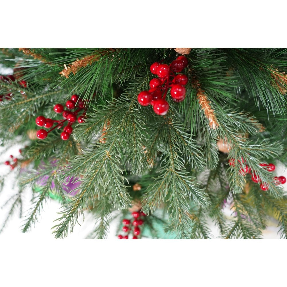 Brad artificial decorat cu conuri de pin 150 cm, 323 ramuri, suport metalic inclus
