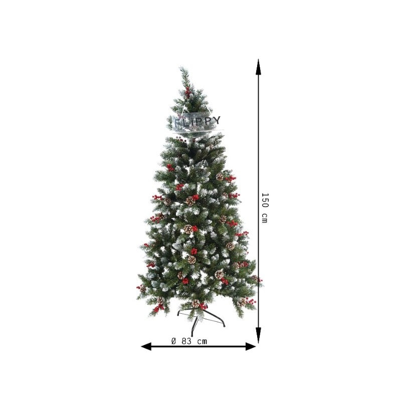 Brad artificial decorat cu conuri si merișoare ,sectioinat pentru perete/colț, 150cm , diametru 83cm