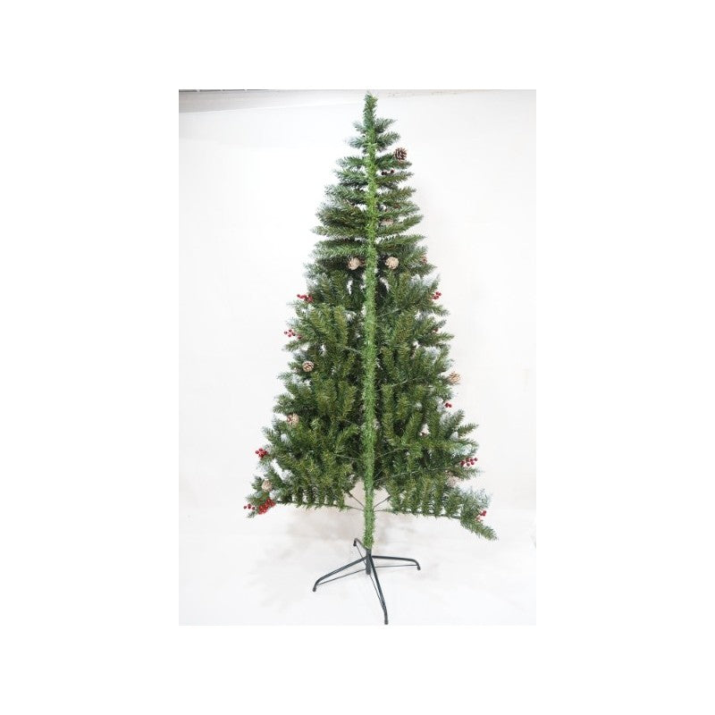 Brad artificial decorat cu conuri si merișoare ,sectioinat pentru perete/colț, 150cm , diametru 83cm