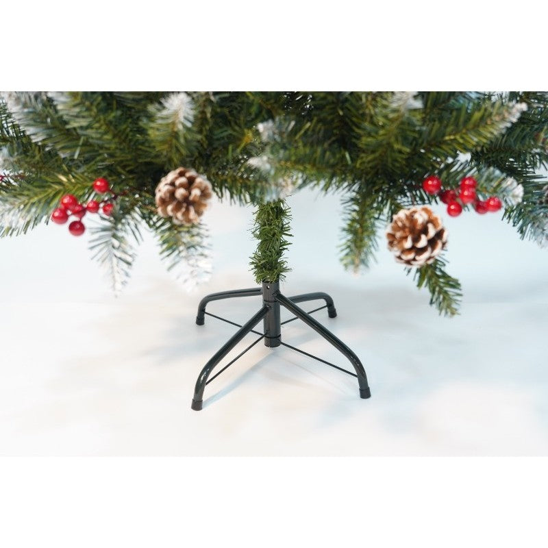 Brad artificial decorat cu conuri si merișoare ,sectioinat pentru perete/colț, 150cm , diametru 83cm