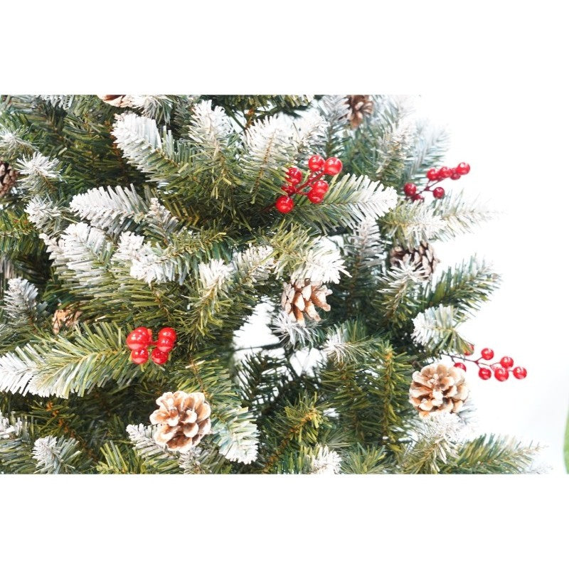 Brad artificial decorat cu conuri si merișoare ,sectioinat pentru perete/colț, 150cm , diametru 83cm