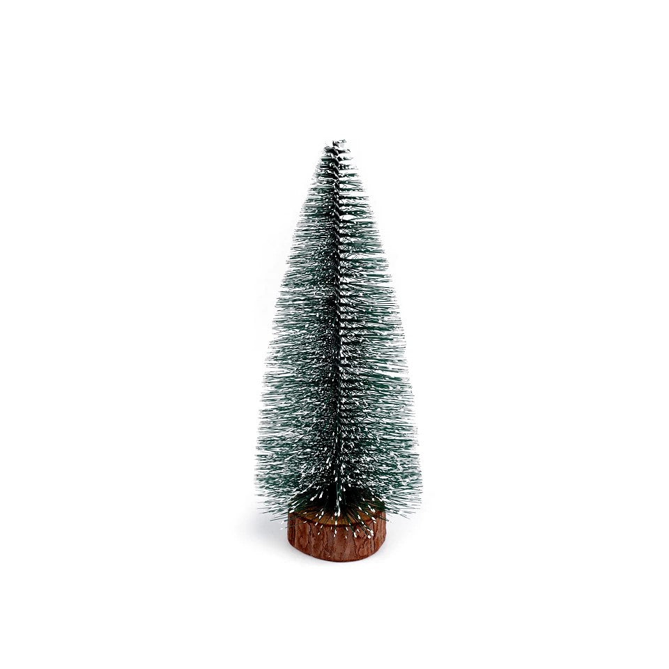 Brad Artificial de Crăciun, Ornament pentru masa, pe suport de lemn, 25 cm, Argintiu