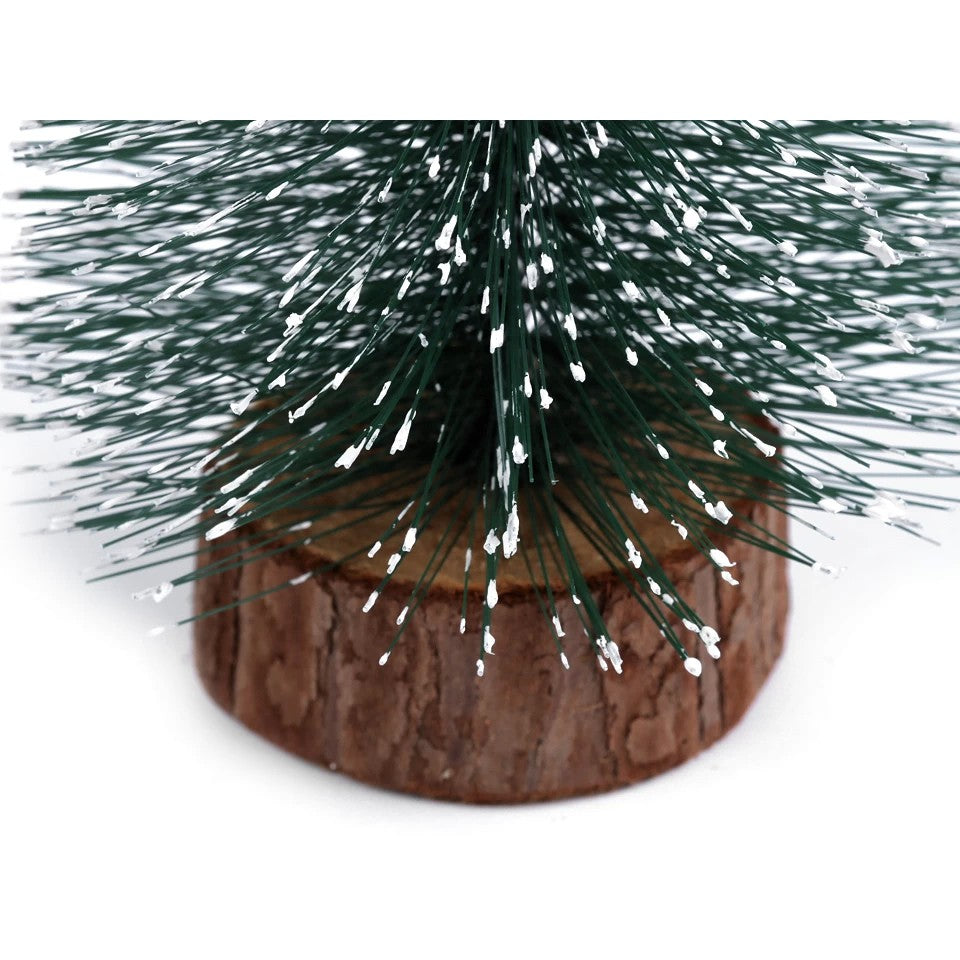 Brad Artificial de Crăciun, Ornament pentru masa, pe suport de lemn, 25 cm, Argintiu